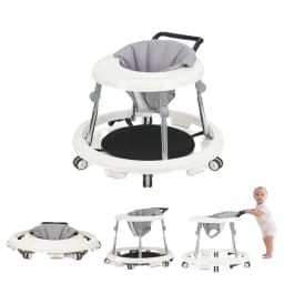 Kmaier Baby Walker, Walker for Babies, Anti‑Rollover Foldable 2‑in‑1 Infant Activity Walker with Rear Push Handle, Multi‑Height Adjustable Metal Support Legs, Removable Washable Seat & Anti‑Slip Wide Safety Base for Toddlers 6‑18 Months