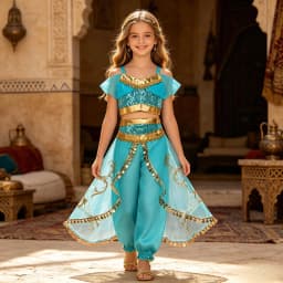 Muababy Jasmine Aladdin Princess Dress for Girls Cosplay Costume Birthday Party Fancy Outfit Toddler Kids Fairy Tale Vestid0