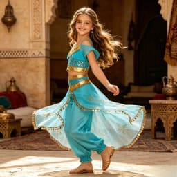 Muababy Jasmine Aladdin Princess Dress for Girls Cosplay Costume Birthday Party Fancy Outfit Toddler Kids Fairy Tale Vestid0