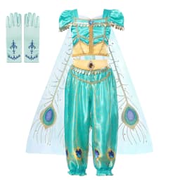 Muababy Jasmine Aladdin Princess Dress for Girls Cosplay Costume Birthday Party Fancy Outfit Toddler Kids Fairy Tale Vestid0