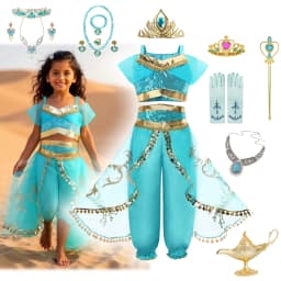 Muababy Jasmine Aladdin Princess Dress for Girls Cosplay Costume Birthday Party Fancy Outfit Toddler Kids Fairy Tale Vestid0