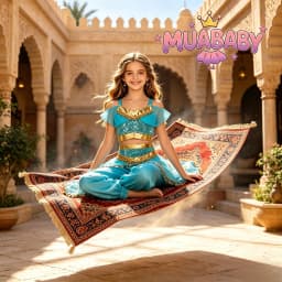 Muababy Jasmine Aladdin Princess Dress for Girls Cosplay Costume Birthday Party Fancy Outfit Toddler Kids Fairy Tale Vestid0