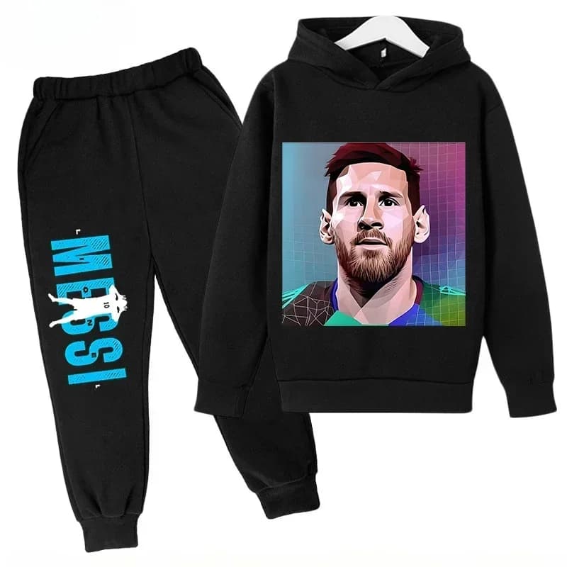 Autumn Children's Set Sports Messi Print Hoodie Pants Suit 2pcs Set Boys Fleece Clothing Sportwear Kid Casual Fashion Tracksuit