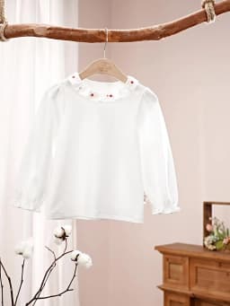 Dave Bella Children Embroidery White Shirt Clothes Autumn Spring Girls Long Sleeve Blouse Cotton Top Outdoor Party DB3263461