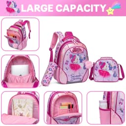 Girls Cartoon Backpack Set with Lunch Box, Cute School Travel Bookbag for Elementary Students Ages 8-10