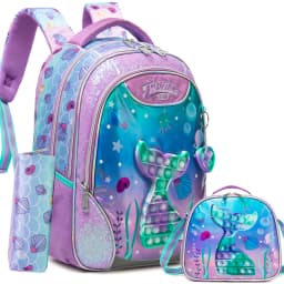 Girls Cartoon Backpack Set with Lunch Box, Cute School Travel Bookbag for Elementary Students Ages 8-10