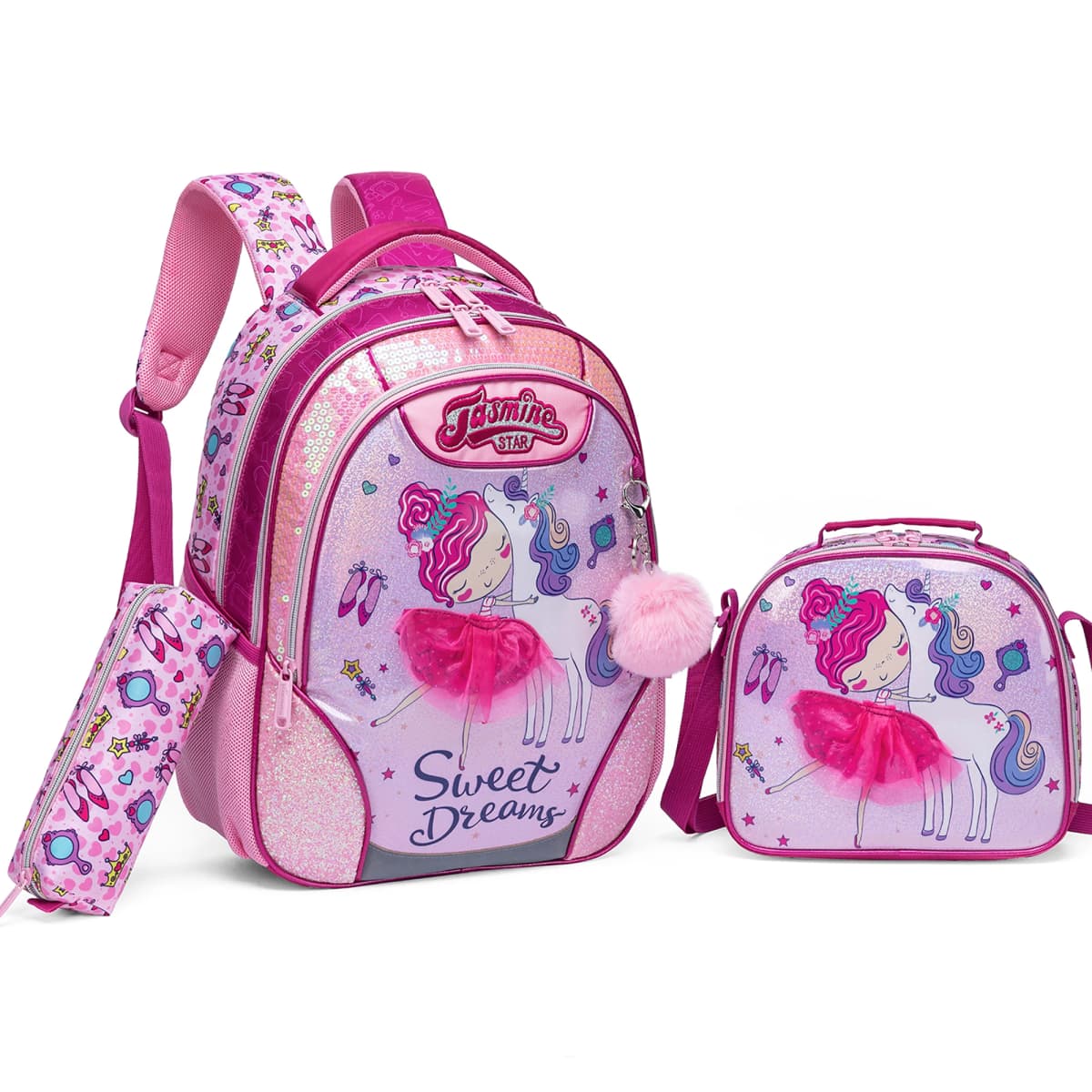 Girls Cartoon Backpack Set with Lunch Box, Cute School Travel Bookbag for Elementary Students Ages 8-10