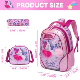 Girls Cartoon Backpack Set with Lunch Box, Cute School Travel Bookbag for Elementary Students Ages 8-10