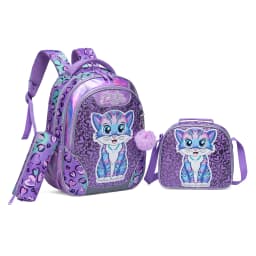 Girls Cartoon Backpack Set with Lunch Box, Cute School Travel Bookbag for Elementary Students Ages 8-10