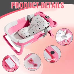Baby Bathtub Foldable Portable Infant Bath Tub Heat-resistant Baby-safe Material Anti-slip Base with Water Temperature Monitor for Bathroom