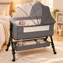 Baby Bassinet Bedside Sleeper, Portable Newborn Bassinet for Baby, Bedside Crib with 360° Visible Breathable Mesh Window