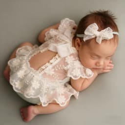 Floral Lace Open Back Newborn Romper Ivory Baby Girl Photography Outfit Infant Photo Shoot Clothes Newborn Photoshoot Ruffle