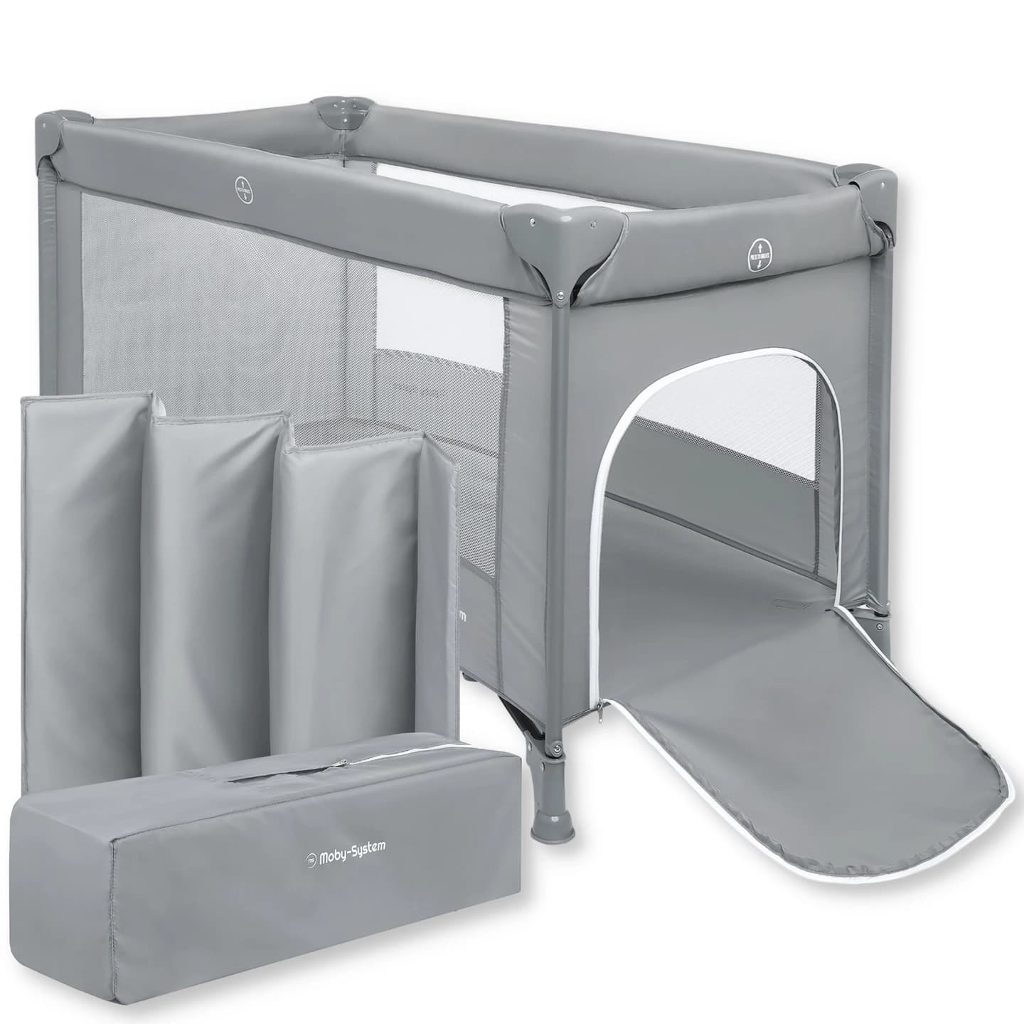 Moby-System Happy Traveller Basic Travel Cot Foldable Baby Playpen with Mattress and Carry Bag