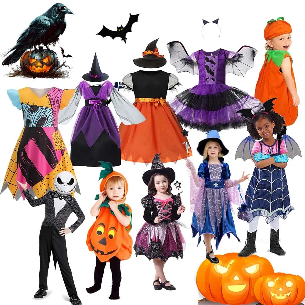 Kids Halloween Witch Pumpkin Cosplay Dress Girls Bat Spider Tulle Costume Children Carnival Trick or Treat Party Fancy Outfit