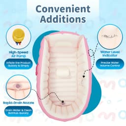 Portable Foldable Inflatable Baby Bathtub Eco-Friendly PVC Infant Bath Tub for 0-3 Years with Inflator Pump Side Storage Pocket Home Travel Hotel