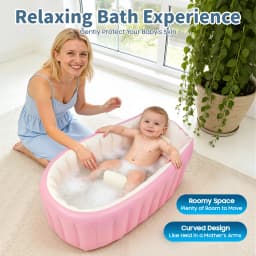 Portable Foldable Inflatable Baby Bathtub Eco-Friendly PVC Infant Bath Tub for 0-3 Years with Inflator Pump Side Storage Pocket Home Travel Hotel