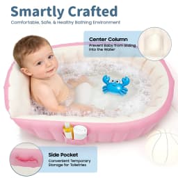 Portable Foldable Inflatable Baby Bathtub Eco-Friendly PVC Infant Bath Tub for 0-3 Years with Inflator Pump Side Storage Pocket Home Travel Hotel