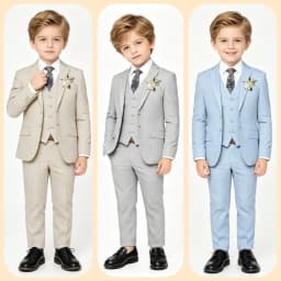 Handsome Linen Boys Suit 4-Piece Set with Floral Bow Tie 2026 Classic Formal Blazer Vest Pants for Ring Bearer Wedding Party