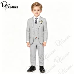 Handsome Linen Boys Suit 4-Piece Set with Floral Bow Tie 2026 Classic Formal Blazer Vest Pants for Ring Bearer Wedding Party