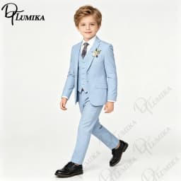 Handsome Linen Boys Suit 4-Piece Set with Floral Bow Tie 2026 Classic Formal Blazer Vest Pants for Ring Bearer Wedding Party