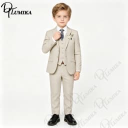 Handsome Linen Boys Suit 4-Piece Set with Floral Bow Tie 2026 Classic Formal Blazer Vest Pants for Ring Bearer Wedding Party