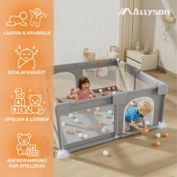 AllysonยฎPlaypen & run grille baby (Gray, 130x130cm) | tools-free set up in minutes, metal frame, 210D Oxford fabric, tilt-proof & non-slip travel playpen