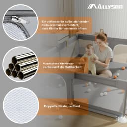 AllysonยฎPlaypen & run grille baby (Gray, 130x130cm) | tools-free set up in minutes, metal frame, 210D Oxford fabric, tilt-proof & non-slip travel playpen