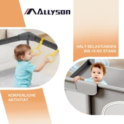 AllysonยฎPlaypen & run grille baby (Gray, 130x130cm) | tools-free set up in minutes, metal frame, 210D Oxford fabric, tilt-proof & non-slip travel playpen