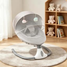 Bymaocar Baby Swing Infant Rocker Newborn Electric Cradle with Bluetooth Music USB Remote Control Timer 4 Angle Adjustable 25° Ergonomic Seat 3-Point Safety Harness Anti-Slip Base Lockable 0-18 Months 39.68lbs Grey S-Y608 Washable Cover Mosquito Net
