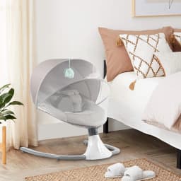 Bymaocar Baby Swing Infant Rocker Newborn Electric Cradle with Bluetooth Music USB Remote Control Timer 4 Angle Adjustable 25° Ergonomic Seat 3-Point Safety Harness Anti-Slip Base Lockable 0-18 Months 39.68lbs Grey S-Y608 Washable Cover Mosquito Net