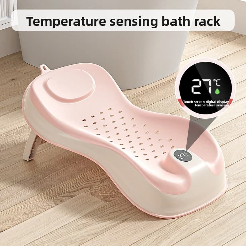 Newborn Bathtub With Sensing Foldable Baby Bath Support Temperature Non-Slip Infrant Shower Bed With Support Bracket