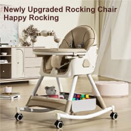 2-in-1 Detachable Baby High Chair and Rocking Horse , Converts from Dining Seat to Toddler Low Chair and Rocker, 4-Position Reclining Backrest, Double Tray, Toy Rack, Storage Basket, Footrest, 33cm Wide Seat, 150lbs Capacity