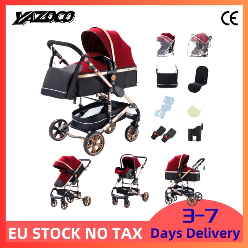 Foldable High Landscape 3-in-1 Infant Pushchair Fashion Luxury Two-Way Seat All Season Durable Baby Pram Suitable For Indoor Rest And Outdoor Walking