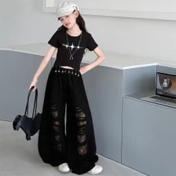 New Fashion Street Style Kids Hip Hop Clothing Set For Girls Hiphop Top Bottom Suit Children Dance Rap Jazz Tee and Pants Outfit