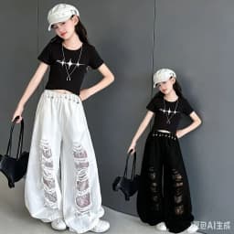New Fashion Street Style Kids Hip Hop Clothing Set For Girls Hiphop Top Bottom Suit Children Dance Rap Jazz Tee and Pants Outfit