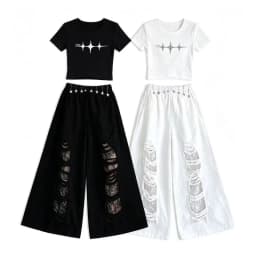 New Fashion Street Style Kids Hip Hop Clothing Set For Girls Hiphop Top Bottom Suit Children Dance Rap Jazz Tee and Pants Outfit