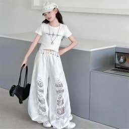 New Fashion Street Style Kids Hip Hop Clothing Set For Girls Hiphop Top Bottom Suit Children Dance Rap Jazz Tee and Pants Outfit
