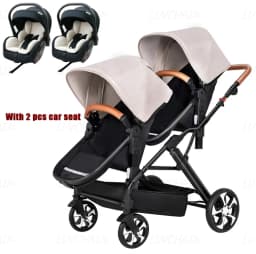 Portable Foldable Twin Stroller,double Seat Stroller with Car Seat, Luxury Baby Stroller,Comes with Accessories Such As Rain Cover and Mosquito Net