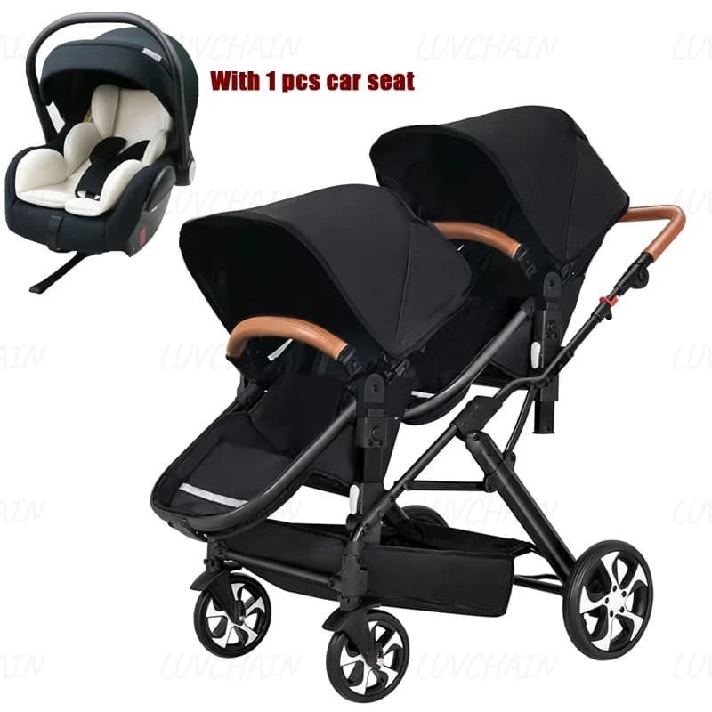 Portable Foldable Twin Stroller,double Seat Stroller with Car Seat, Luxury Baby Stroller,Comes with Accessories Such As Rain Cover and Mosquito Net