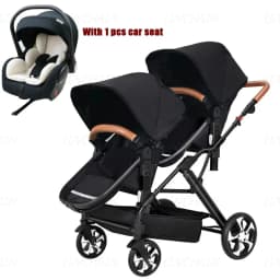 Portable Foldable Twin Stroller,double Seat Stroller with Car Seat, Luxury Baby Stroller,Comes with Accessories Such As Rain Cover and Mosquito Net