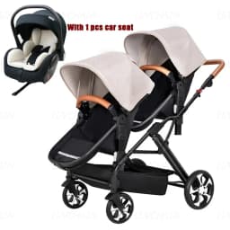 Portable Foldable Twin Stroller,double Seat Stroller with Car Seat, Luxury Baby Stroller,Comes with Accessories Such As Rain Cover and Mosquito Net