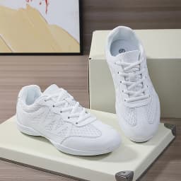 BAXINIER Women's White Cheerleading Shoes Lightweight Breathable Athletic Training Sneakers Soft Sole Anti-Slip Competition Shoes