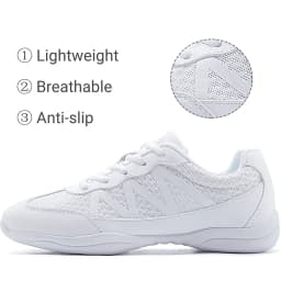 BAXINIER Women's White Cheerleading Shoes Lightweight Breathable Athletic Training Sneakers Soft Sole Anti-Slip Competition Shoes