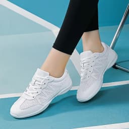 BAXINIER Women's White Cheerleading Shoes Lightweight Breathable Athletic Training Sneakers Soft Sole Anti-Slip Competition Shoes