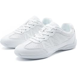 BAXINIER Women's White Cheerleading Shoes Lightweight Breathable Athletic Training Sneakers Soft Sole Anti-Slip Competition Shoes