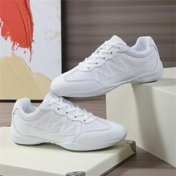 BAXINIER Women's White Cheerleading Shoes Lightweight Breathable Athletic Training Sneakers Soft Sole Anti-Slip Competition Shoes
