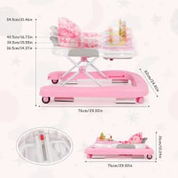 2 in 1 Foldable Baby Walker, Height Adjustable Walker with Music and Lights, Converts to Baby Push Along Walker and Kids Feeding