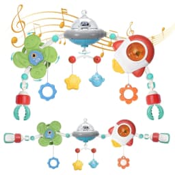 Baby Stroller Accessories and Replacement Parts, Space Mobile Cradle Set, Rotating Star Baby Bed Airplane, Rocket Rattle Teething Toy, Baby Stroller Toys