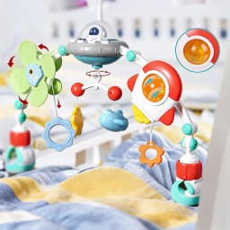 Baby Stroller Accessories and Replacement Parts, Space Mobile Cradle Set, Rotating Star Baby Bed Airplane, Rocket Rattle Teething Toy, Baby Stroller Toys