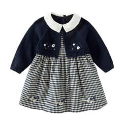 Dave Bella Girls' Sweater Dress Gentle Cute Children 's Plaid Fake Two Piece Baby Long Sleeve Dress Outdoor Party DB3242272